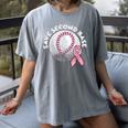 Save 2nd Base Breast Cancer Awareness Pink Ribbon Baseball Women's Comfort Colors T-Shirt Gray