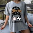 Soccer Baseball Mom Of Both Messy Bun Leopard Mother's Day Women's Comfort Colors T-Shirt Gray