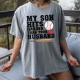 My Son Hits Harder Than Your Husband Baseball Mom Women's Comfort Colors T-Shirt Gray