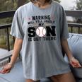 Warning Will Yell Loudly My Son Baseball Mom Women's Comfort Colors T-Shirt Gray