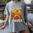 Youth Boy Baseball Jesus Saves Christian Baseball Religious Women's Comfort Colors T-Shirt Gray
