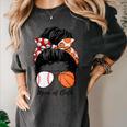 Baseball Mom Basketball Mom Of Both Messy Bun Mother's Day Women's Comfort Colors T-Shirt Pepper