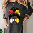Baseball Mom Softball Mom Of Both Messy Bun Mother's Day Women's Comfort Colors T-Shirt Pepper