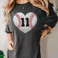 Baseball Number 11 Distressed Heart For Baseball Moms Women's Comfort Colors T-Shirt Pepper Baseball Number 11 Distressed Heart For Baseball Moms Women's Comfort Colors T-Shirt Pepper