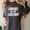 Baseball Seams Chicks Dig The Catcher Women's Comfort Colors T-Shirt Pepper Baseball Seams Chicks Dig The Catcher Women's Comfort Colors T-Shirt Pepper