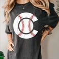 Baseball Sport Player Graphic Monogram Initial Letter C Women's Comfort Colors T-Shirt Pepper Baseball Sport Player Graphic Monogram Initial Letter C Women's Comfort Colors T-Shirt Pepper