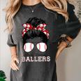 Busy Raising Ballers Messy Bun Funny Baseball Mom Women's Comfort Colors T-Shirt Pepper