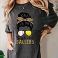 Busy Raising Ballers Tennis Baseball Mom Messy Bun Leopard Women's Comfort Colors T-Shirt Pepper
