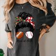 Football Mom Baseball Mom Of Both Messy Bun Mother's Day Women's Comfort Colors T-Shirt Pepper Football Mom Baseball Mom Of Both Messy Bun Mother's Day Women's Comfort Colors T-Shirt Pepper