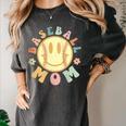 Groovy Retro Floral Happy Smiling Face Baseball Mom Women's Comfort Colors T-Shirt Pepper