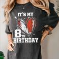 It's My 8th Birthday Baseball Football Heart 8 Year Old Women's Comfort Colors T-Shirt Pepper