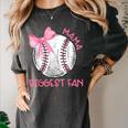 Mama Biggest Fan Coquette Bow Baseball Mom Fan Mother's Day Women's Comfort Colors T-Shirt Pepper