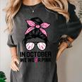 In October We Wear Pink Baseball Mom Messy Bun Breast Cancer Women's Comfort Colors T-Shirt Pepper In October We Wear Pink Baseball Mom Messy Bun Breast Cancer Women's Comfort Colors T-Shirt Pepper