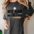 My Son Will Be On The Field Baseball Mom Women's Comfort Colors T-Shirt Pepper My Son Will Be On The Field Baseball Mom Women's Comfort Colors T-Shirt Pepper