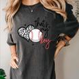 That's My Boy Leopard Heart Baseball Mom Women's Comfort Colors T-Shirt Pepper
