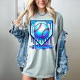 Baseball Drip Ice Cream Blue Glow Melt Ball Graphic Women's Comfort Colors T-Shirt Denim Baseball Drip Ice Cream Blue Glow Melt Ball Graphic Women's Comfort Colors T-Shirt Denim
