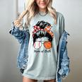 Baseball Mom Basketball Mom Of Both Messy Bun Mother's Day Women's Comfort Colors T-Shirt Denim