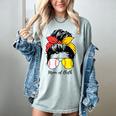 Baseball Mom Softball Mom Of Both Messy Bun Mother's Day Women's Comfort Colors T-Shirt Denim