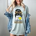 Busy Raising Ballers Tennis Baseball Mom Messy Bun Leopard Women's Comfort Colors T-Shirt Denim