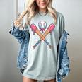 Dripping Pink Baseball Crossed Bats Summer Women's Comfort Colors T-Shirt Denim Dripping Pink Baseball Crossed Bats Summer Women's Comfort Colors T-Shirt Denim