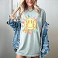 Groovy Retro Floral Happy Smiling Face Baseball Mom Women's Comfort Colors T-Shirt Denim