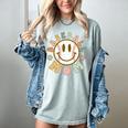 Happy Baseball Mom Groovy Retro Floral Smiling Face Women's Comfort Colors T-Shirt Denim Happy Baseball Mom Groovy Retro Floral Smiling Face Women's Comfort Colors T-Shirt Denim