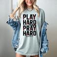 Play Hard Pray Hard Youth Boy Christian Baseball Jesus Women's Comfort Colors T-Shirt Denim