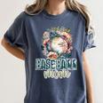 Artsy Baseball Mom Flowers Unique Game Day Ball Distressed Women's Comfort Colors T-Shirt Moss