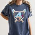 Baseball 4 Year Old Ice Cream Drip 4th Birthday Boy Number 4 Women's Comfort Colors T-Shirt Moss
