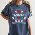 Baseball Catcher Ugly Christmas Sweater Pattern Sports Xmas Women's Comfort Colors T-Shirt Moss