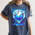 Baseball Drip Ice Cream Blue Glow Melt Ball Graphic Women's Comfort Colors T-Shirt Moss Baseball Drip Ice Cream Blue Glow Melt Ball Graphic Women's Comfort Colors T-Shirt Moss