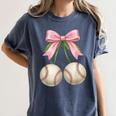 Baseball Girls Women Coquette Pink Bow Baseball Women's Comfort Colors T-Shirt Moss