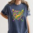 Baseball Mardi Gras Home Plate Ice Cream Drip Carnival Mask Women's Comfort Colors T-Shirt Moss Baseball Mardi Gras Home Plate Ice Cream Drip Carnival Mask Women's Comfort Colors T-Shirt Moss
