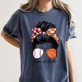 Baseball Mom Basketball Mom Of Both Messy Bun Mother's Day Women's Comfort Colors T-Shirt Moss