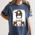 Baseball Mom Women Messy Bun Leopard Mother's Day Women's Comfort Colors T-Shirt Moss