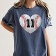 Baseball Number 11 Distressed Heart For Baseball Moms Women's Comfort Colors T-Shirt Moss Baseball Number 11 Distressed Heart For Baseball Moms Women's Comfort Colors T-Shirt Moss