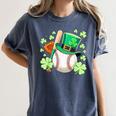 Baseball St Patricks Day Lucky Baseball Player Shamrock Women's Comfort Colors T-Shirt Moss Baseball St Patricks Day Lucky Baseball Player Shamrock Women's Comfort Colors T-Shirt Moss
