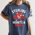 Boys Baseball Valentines Day Stealing Hearts Valentine Kids Women's Comfort Colors T-Shirt Moss