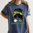 Brazil Baseball Mom Messy Bun Women's Comfort Colors T-Shirt Moss