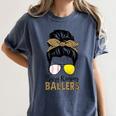 Busy Raising Ballers Tennis Baseball Mom Messy Bun Leopard Women's Comfort Colors T-Shirt Moss