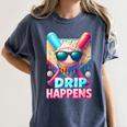 Drip Happens Baseball Ice Cream Bat And Ball With Sunglasses Women's Comfort Colors T-Shirt Moss