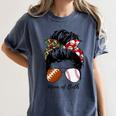 Football Mom Baseball Mom Of Both Messy Bun Mother's Day Women's Comfort Colors T-Shirt Moss Football Mom Baseball Mom Of Both Messy Bun Mother's Day Women's Comfort Colors T-Shirt Moss