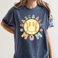 Groovy Retro Floral Happy Smiling Face Baseball Mom Women's Comfort Colors T-Shirt Moss