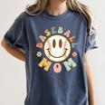 Happy Baseball Mom Groovy Retro Floral Smiling Face Women's Comfort Colors T-Shirt Moss Happy Baseball Mom Groovy Retro Floral Smiling Face Women's Comfort Colors T-Shirt Moss