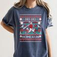 Ho Ho Homerun Baseball Ugly Christmas Sweater Party Hitter Women's Comfort Colors T-Shirt Moss