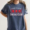Home Plate Social Club Softball Season Baseball Mom Premium Women's Comfort Colors T-Shirt Moss