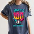 HUGvyn I Survived 100 Days Baseball Teacher Ice Cream Drip Women's Comfort Colors T-Shirt Moss HUGvyn I Survived 100 Days Baseball Teacher Ice Cream Drip Women's Comfort Colors T-Shirt Moss
