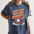 Just A Boy Who Loves Baseball Player Kids Women's Comfort Colors T-Shirt Moss