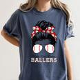 Kinda Busy Raising Ballers Messy Bun Funny Baseball Mom Women's Comfort Colors T-Shirt Moss