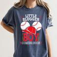 Little Slugger Boy Coming Soon Baby Announcement Baseball Women's Comfort Colors T-Shirt Moss